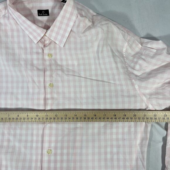 PAUL SMITH BUTTON DOWN LONG SLEEVE SHIRT MENS LARGE PINK WHITE CHECK COLLARED - Picture 12 of 13